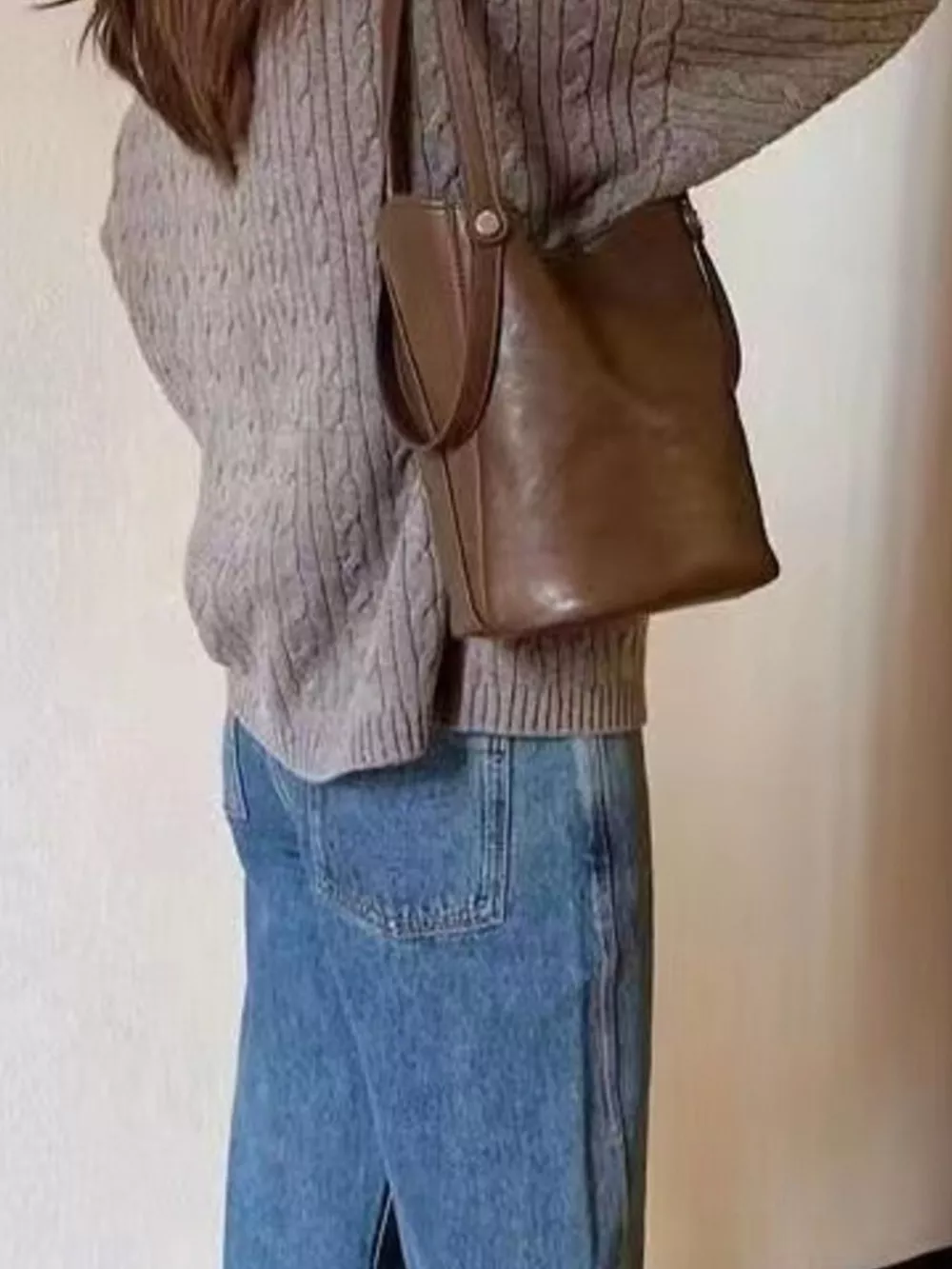 Leather Bucket Tote Bag, image 6