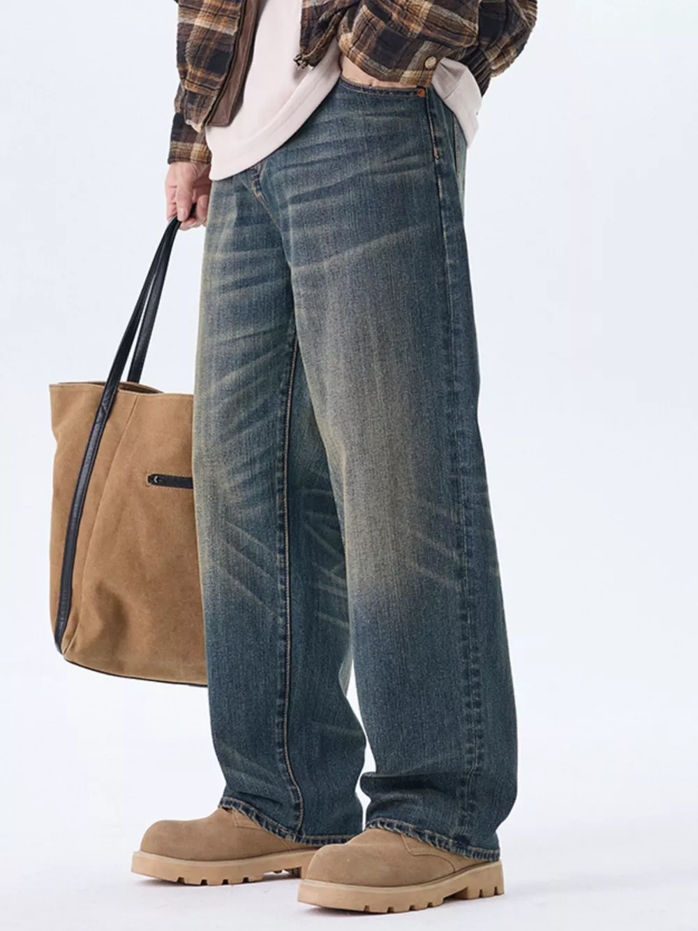 Men's Plus Size Wash Wide Leg Jeans, image 4