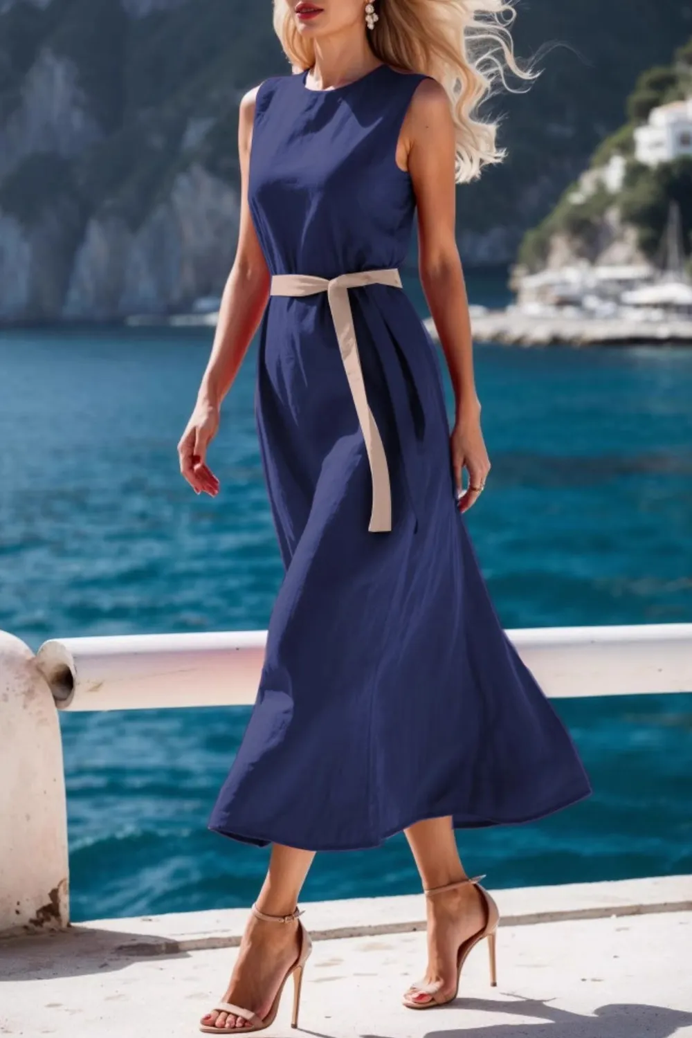 Round Neck Sleeveless Midi Dress, image 9