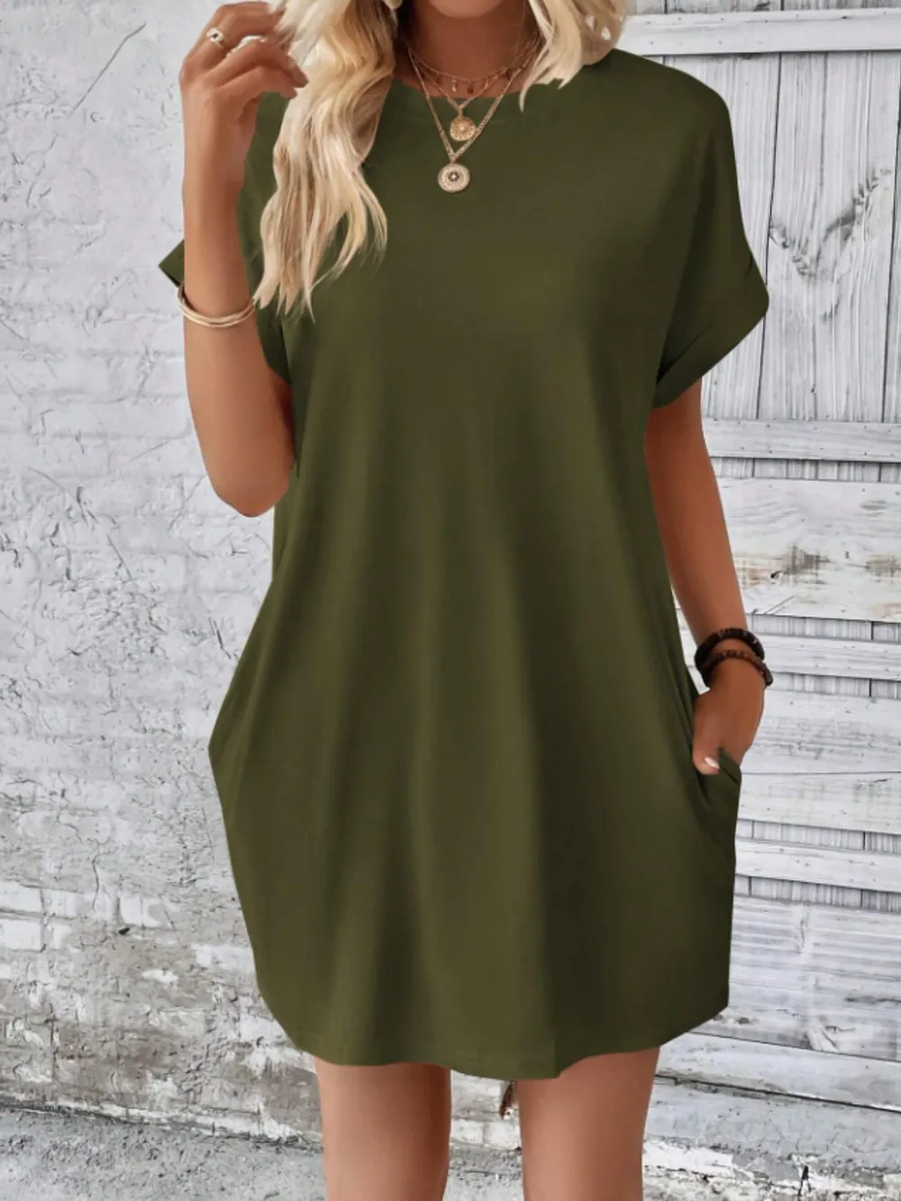Short Sleeve Mini Tee Dress with Pockets, image 11