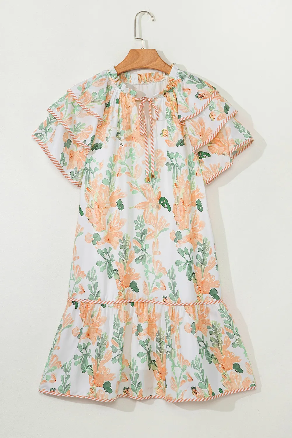 Floral Tie Neck Layered Short Sleeve Dress, image 10