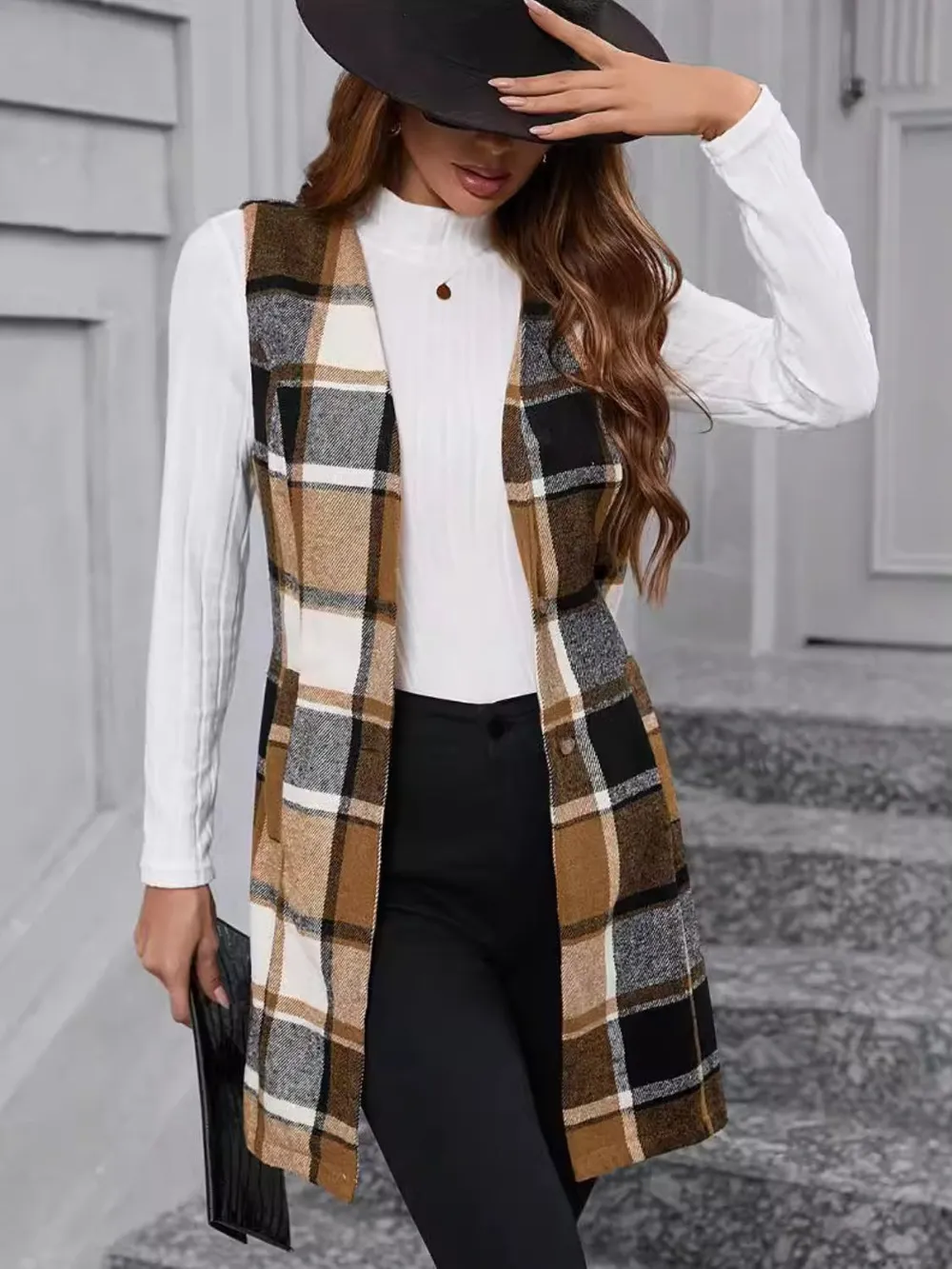 Plaid V-Neck Vest Coat, image 4