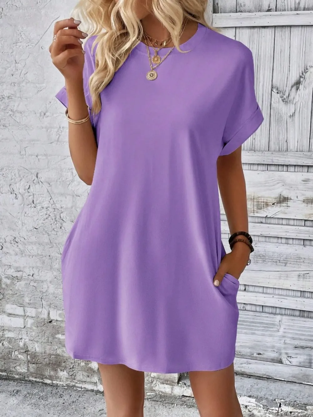 Pocketed Round Neck Short Sleeve Dress, image 16