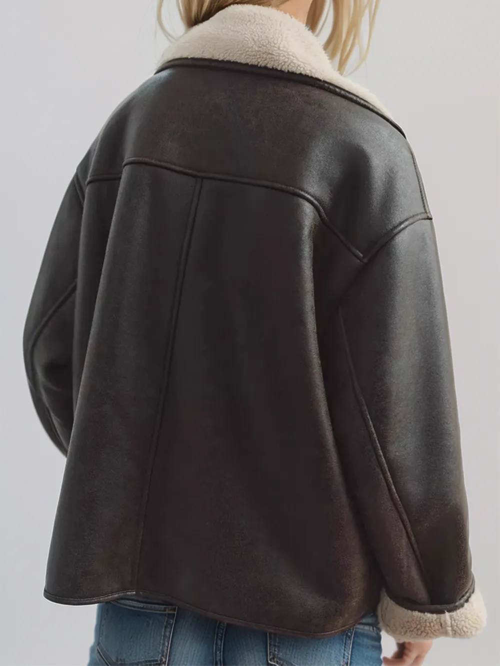 Collared Neck Long Sleeve Plush Jacket, image 3