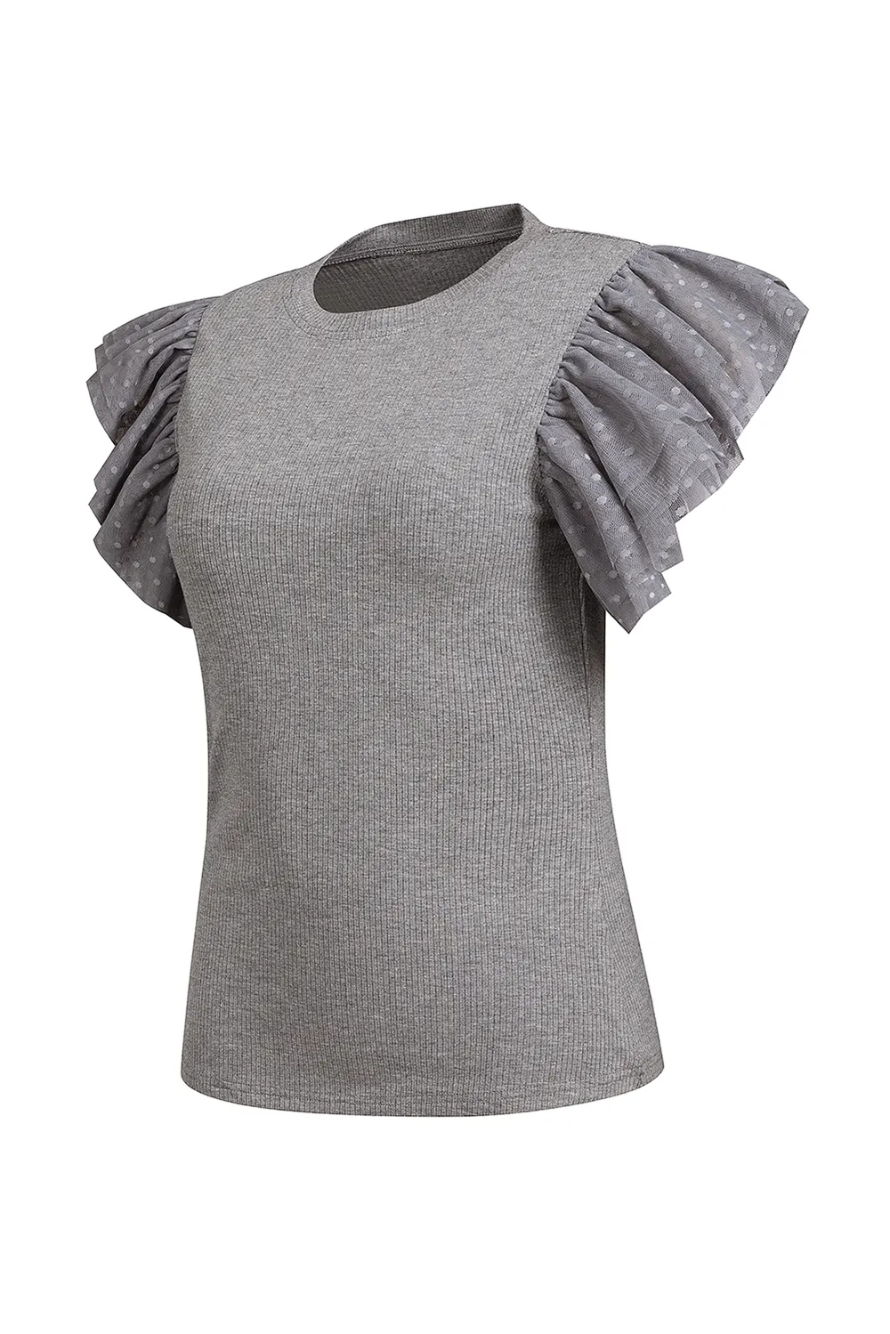 Ruffled Round Neck Cap Sleeve Top, image 5
