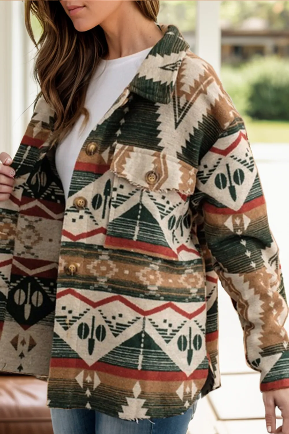 Geometric Button Up Long Sleeve Jacket, image 9