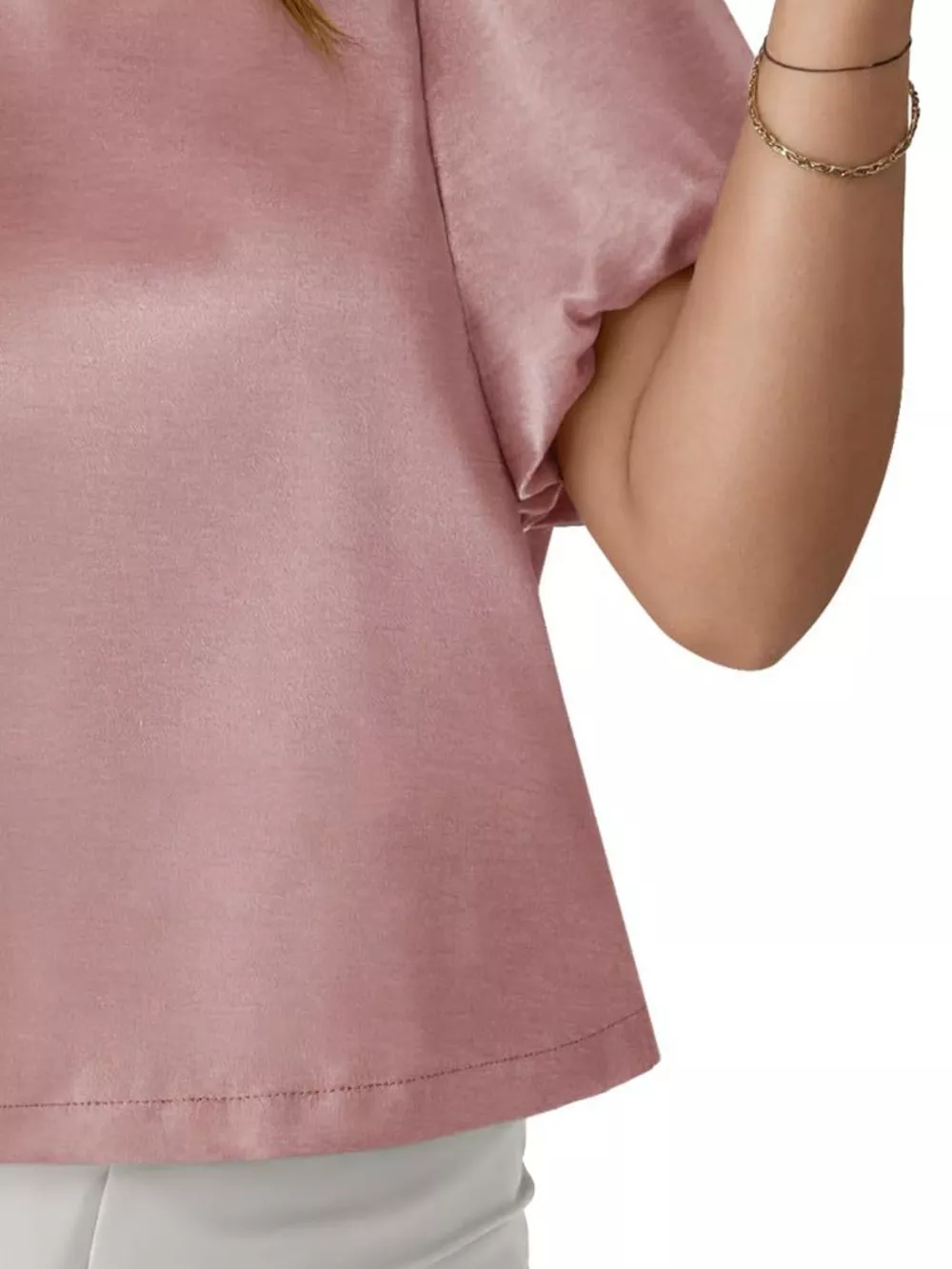 Round Neck Puff Sleeve Satin Top, image 12
