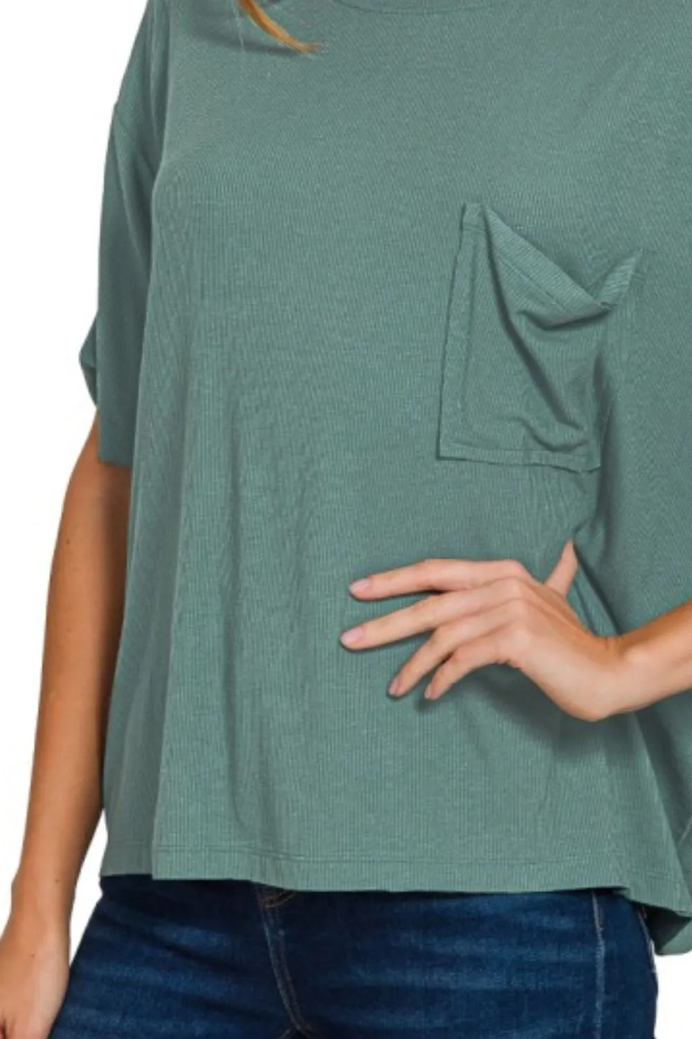 Oversized Ribbed Round Neck Short Sleeve Tee, image 3