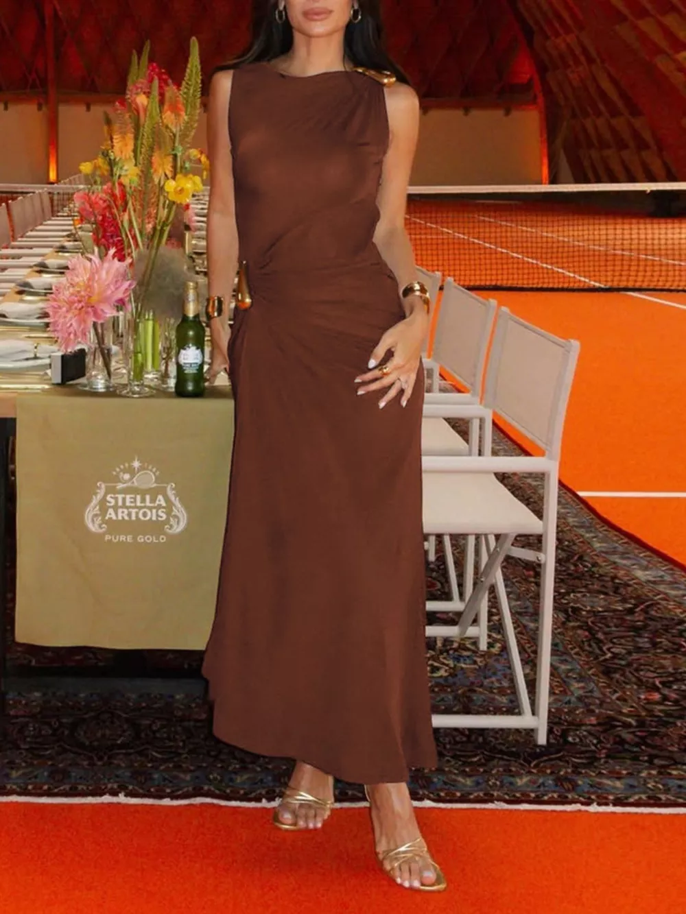 Draped Sleeveless Bodycon Maxi Dress with Metal Decorative, image 12