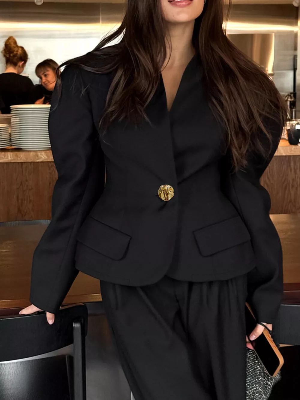Puffy Sleeve Blazer and Wide-Leg Pants Set, image 5