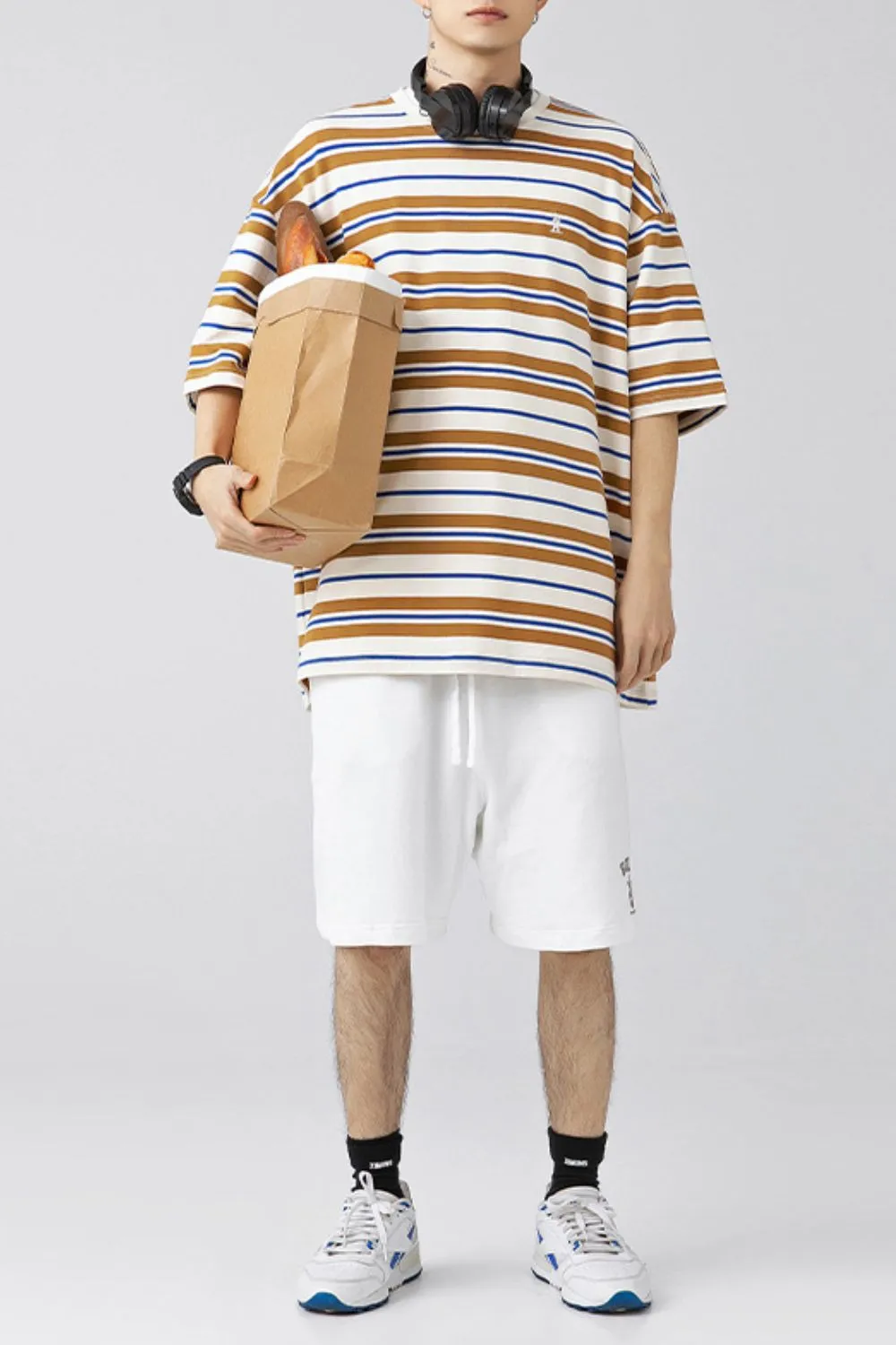 Men's Plus Size Basic style Round Neck Striped T-Shirt, image 12