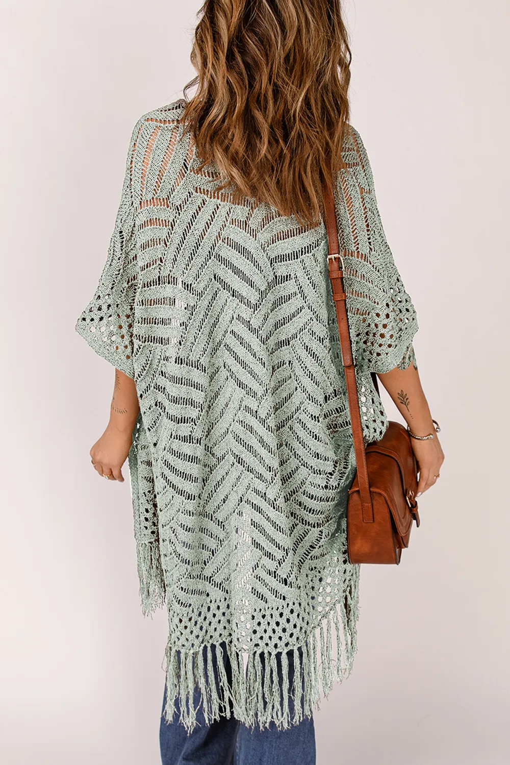 Openwork Open Front Cardigan with Fringes, image 20