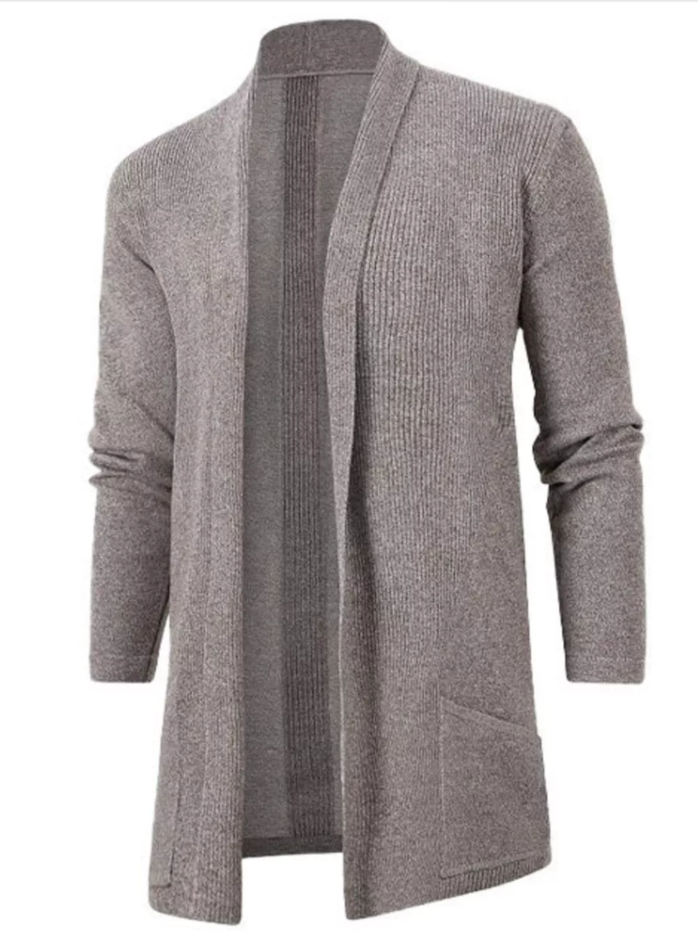Men's Plus Size Solid Color Open Front Long Sleeve Knit Cardigan, image 5