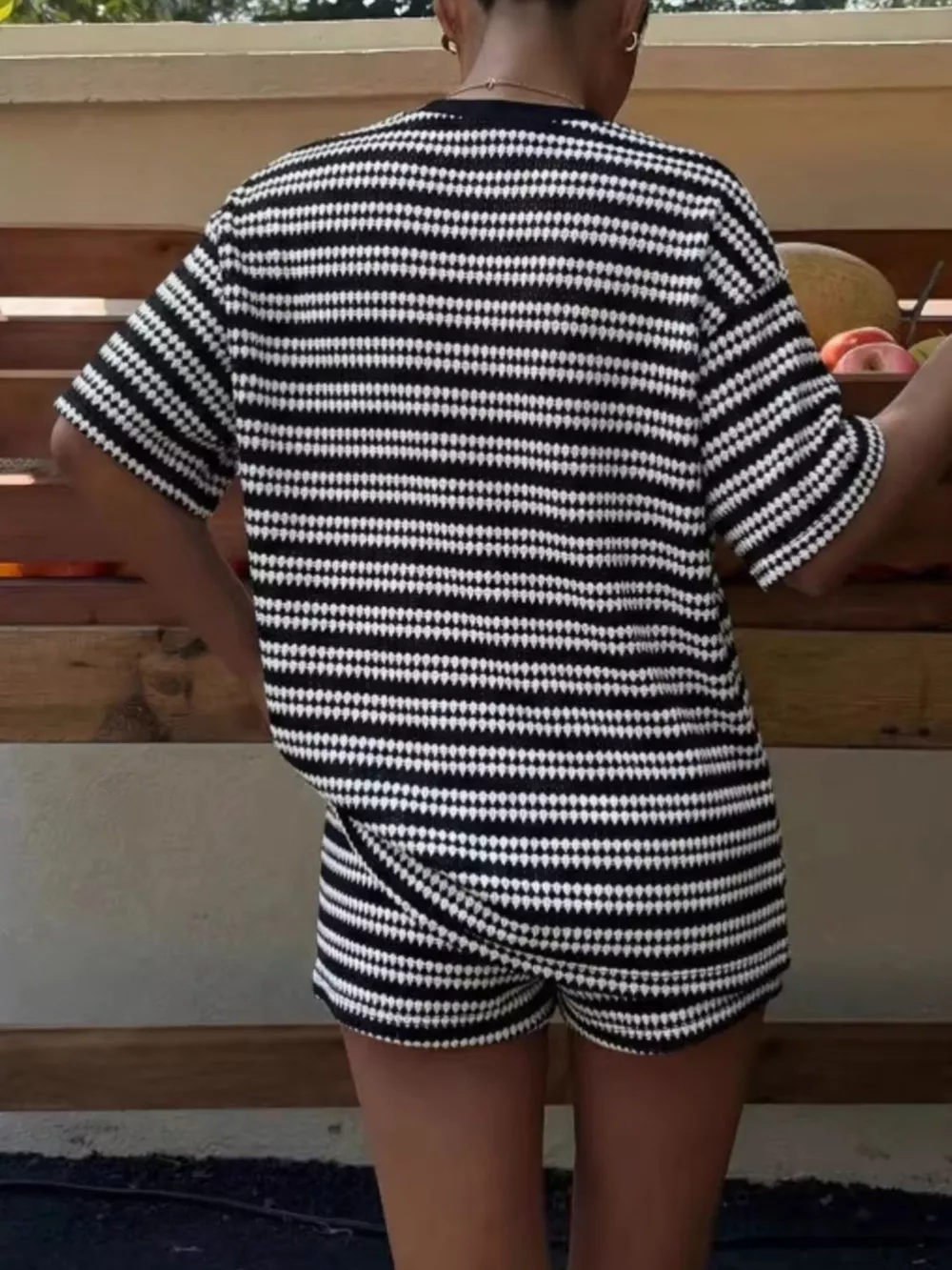 Striped Short Sleeve Top and Shorts Set, image 5
