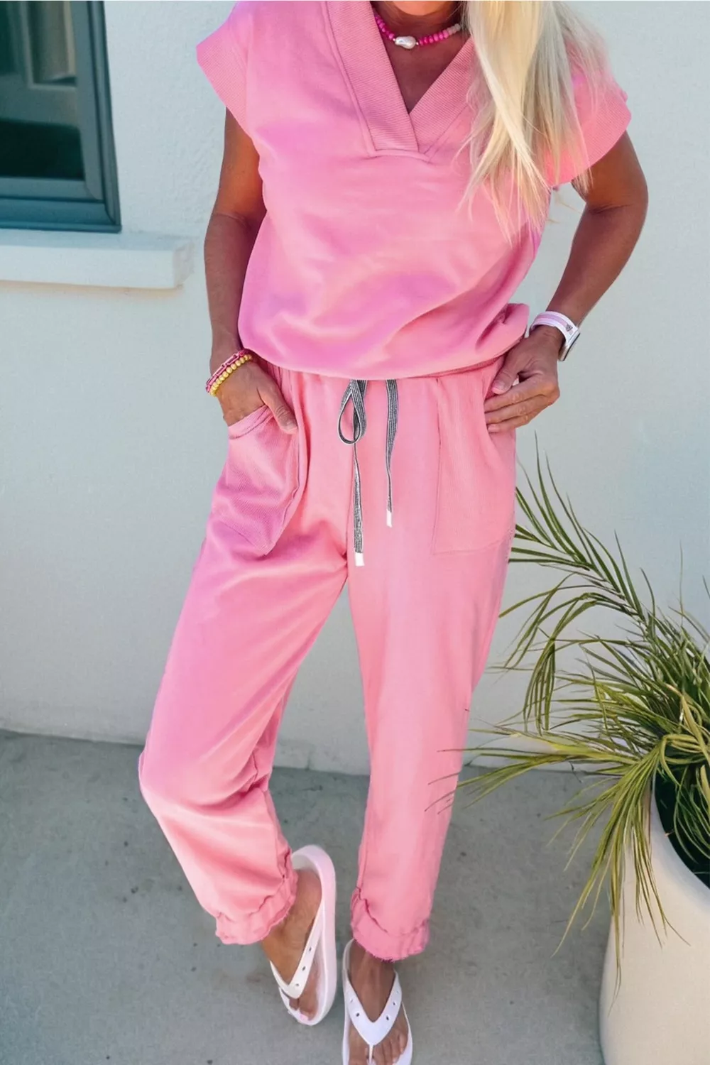 Short Sleeve Top and Drawstring Pants Set, image 2