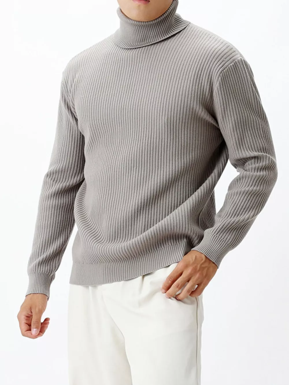 Men's Plus Size Ribbed Knit Turtleneck Sweater, image 4