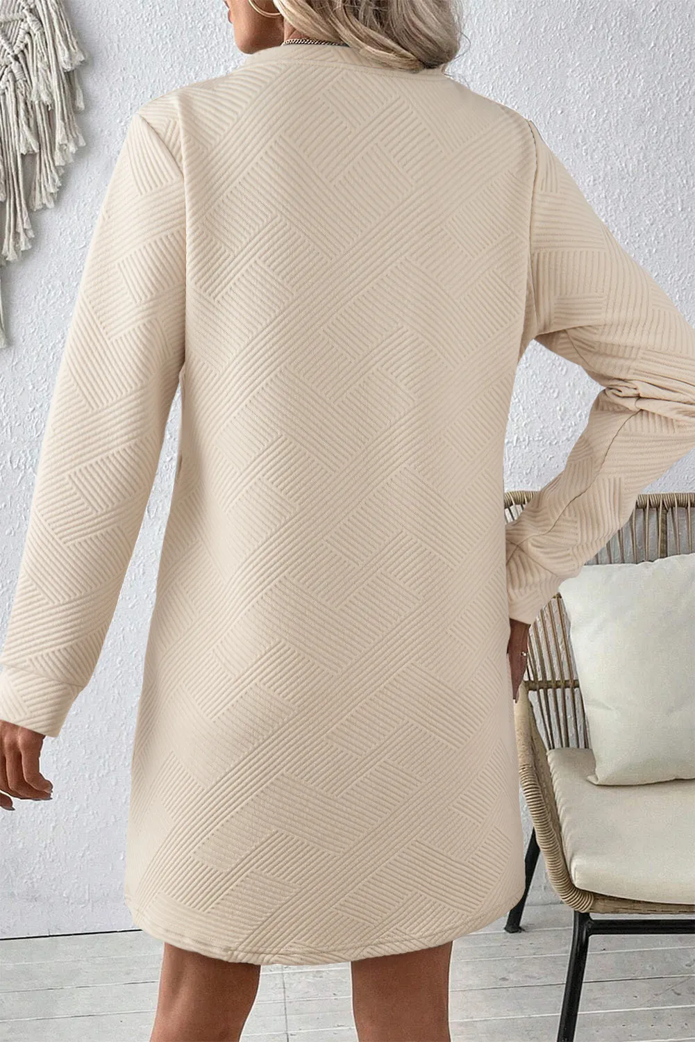 Textured Round Neck Long Sleeve Mini Dress, image 9