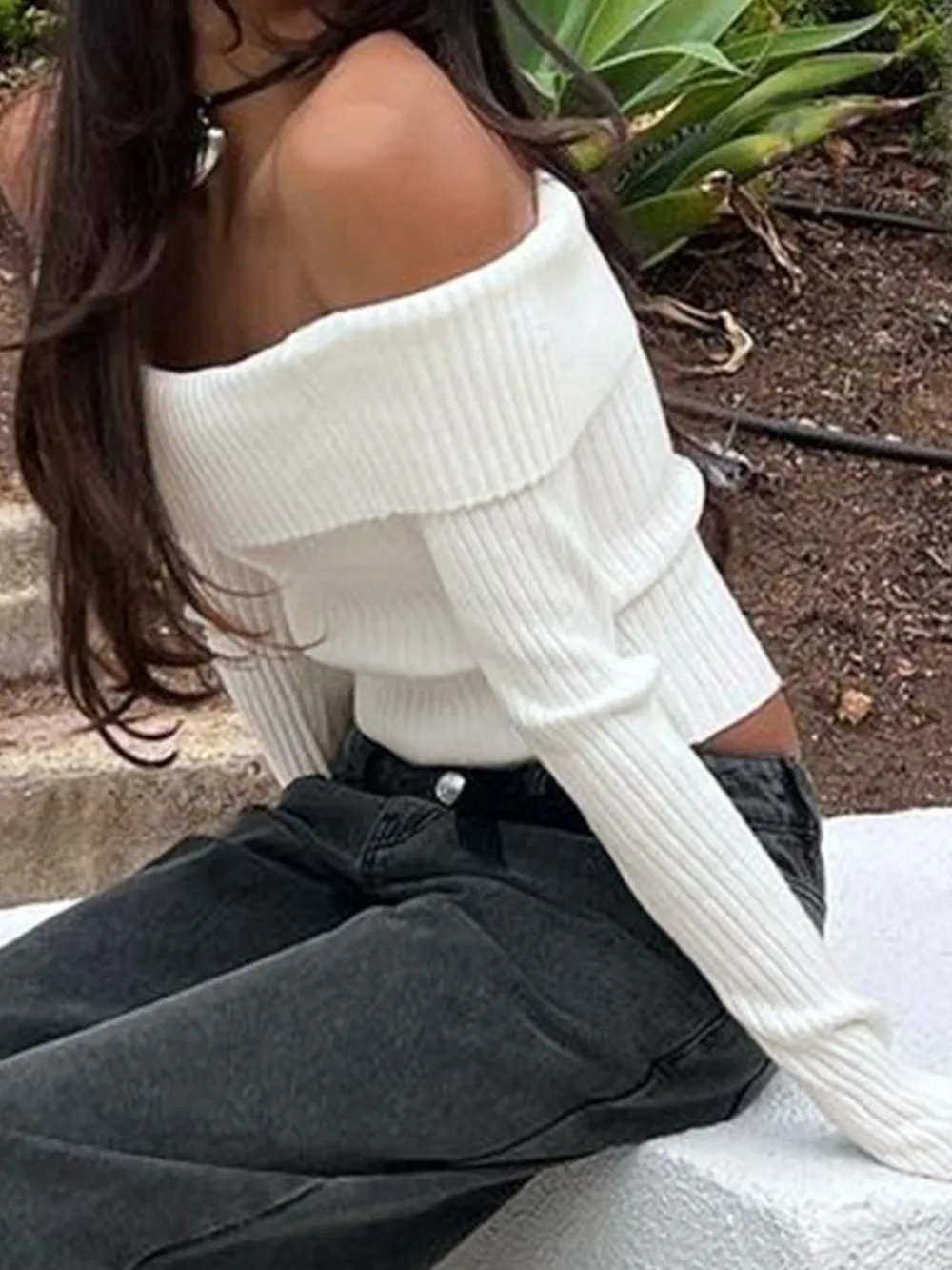 Off Shoulder Long Sleeve Sweater, image 2