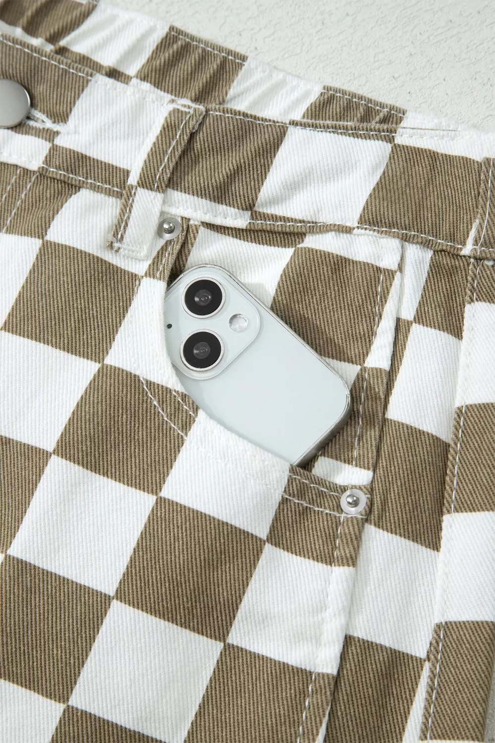 Checkered Print Denim Barrel Pants, image 9