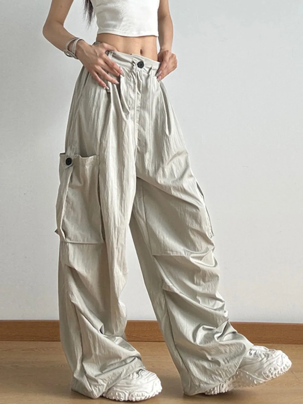 Drawstring Wide Leg Cargo Pants, image 3