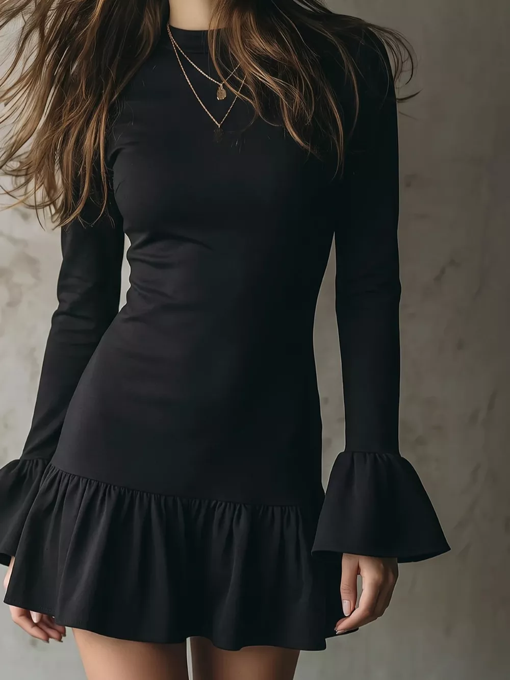 Long-Sleeve Ruffle Hem Mini Dress, image 6