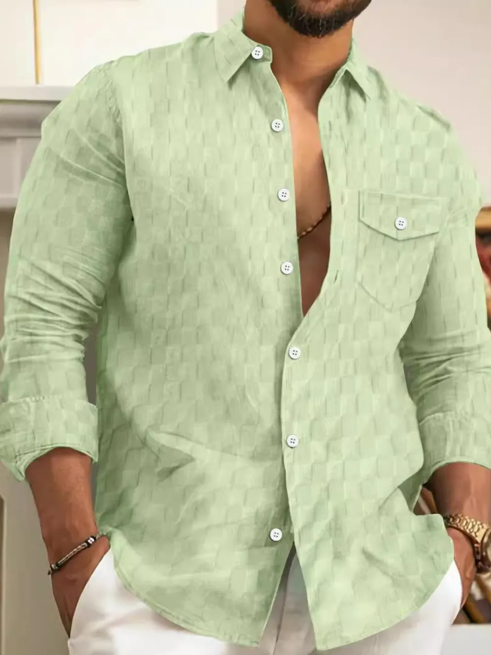 Men's Full Size Button Up Long Sleeve Shirt Plus Size, image 3