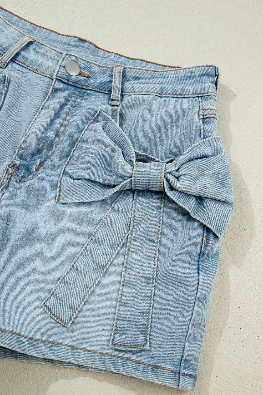 Bow Detail Denim Shorts with Pockets, image 8