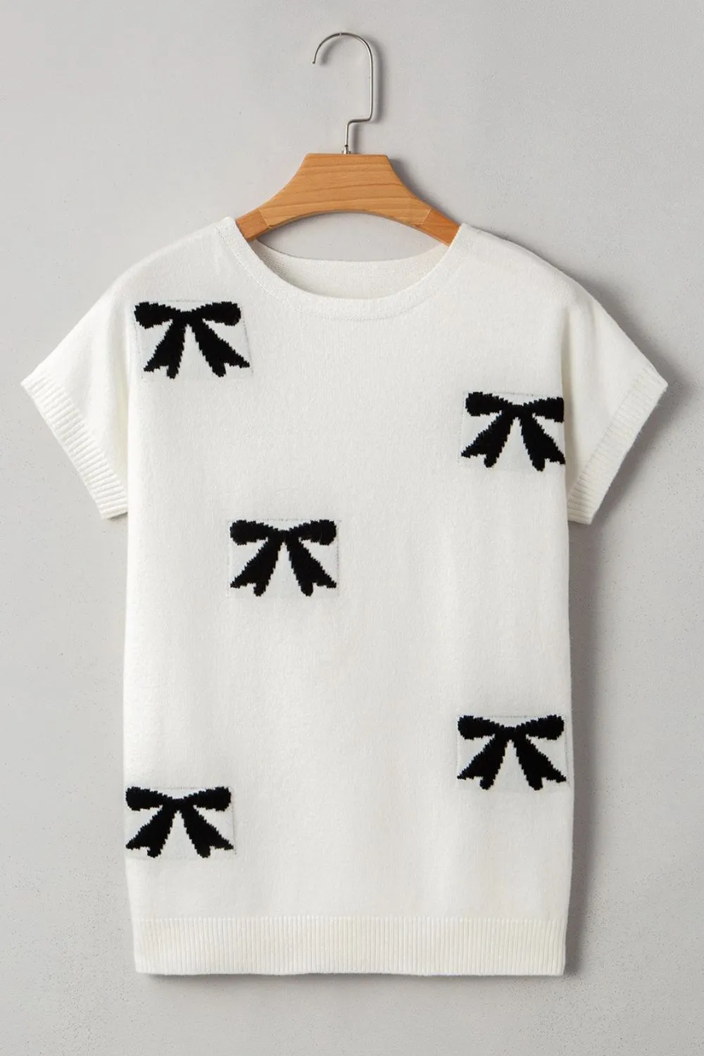 Bow Pattern Knit Short Sleeve Sweater, image 11