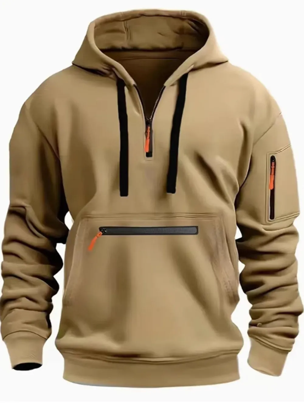 Men's Full Size Half Zip Long Sleeve Hoodie Plus Size, image 2