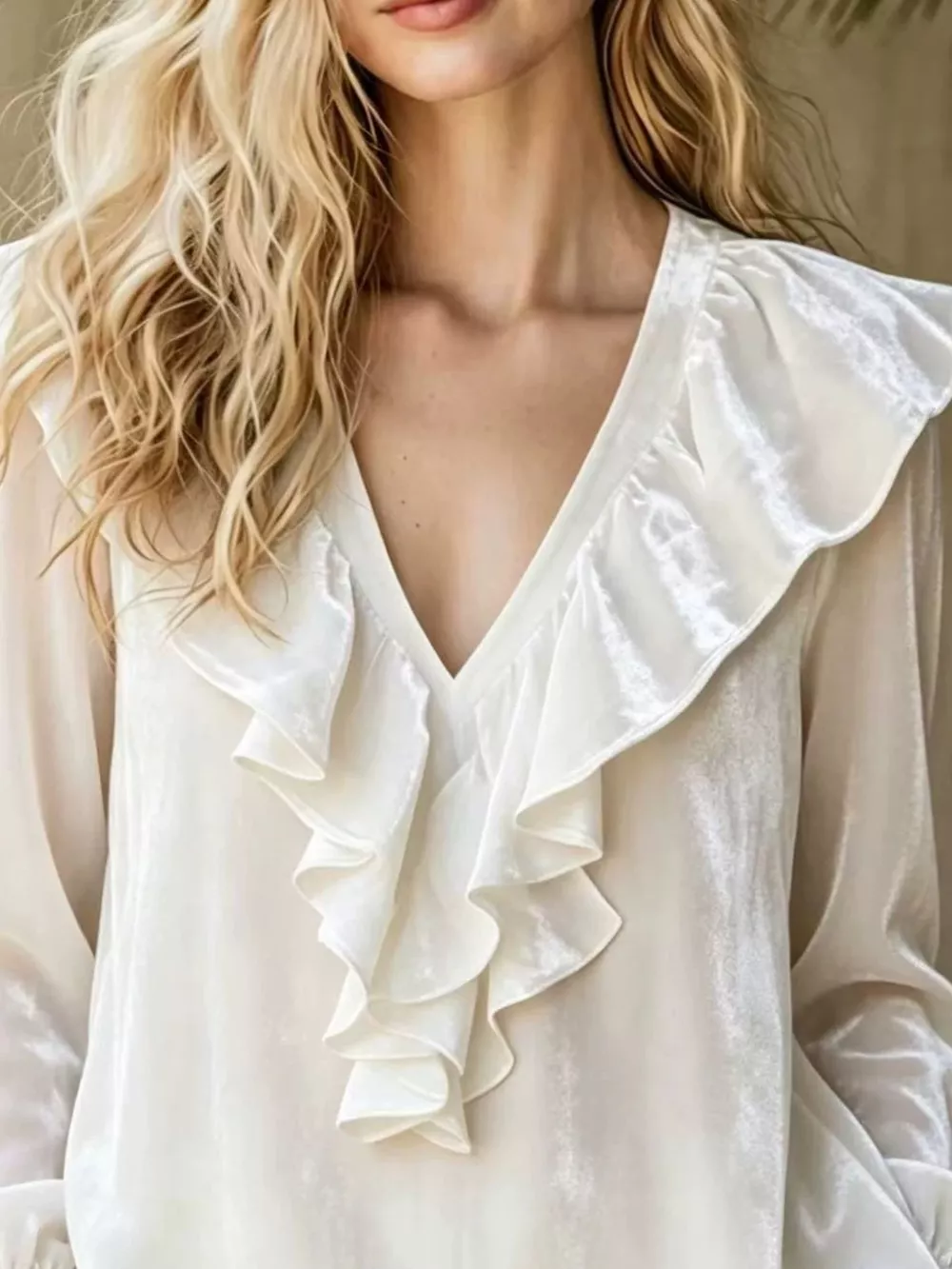 Full Size Ruffled V-Neck Long Sleeve Blouse Plus Size, image 9