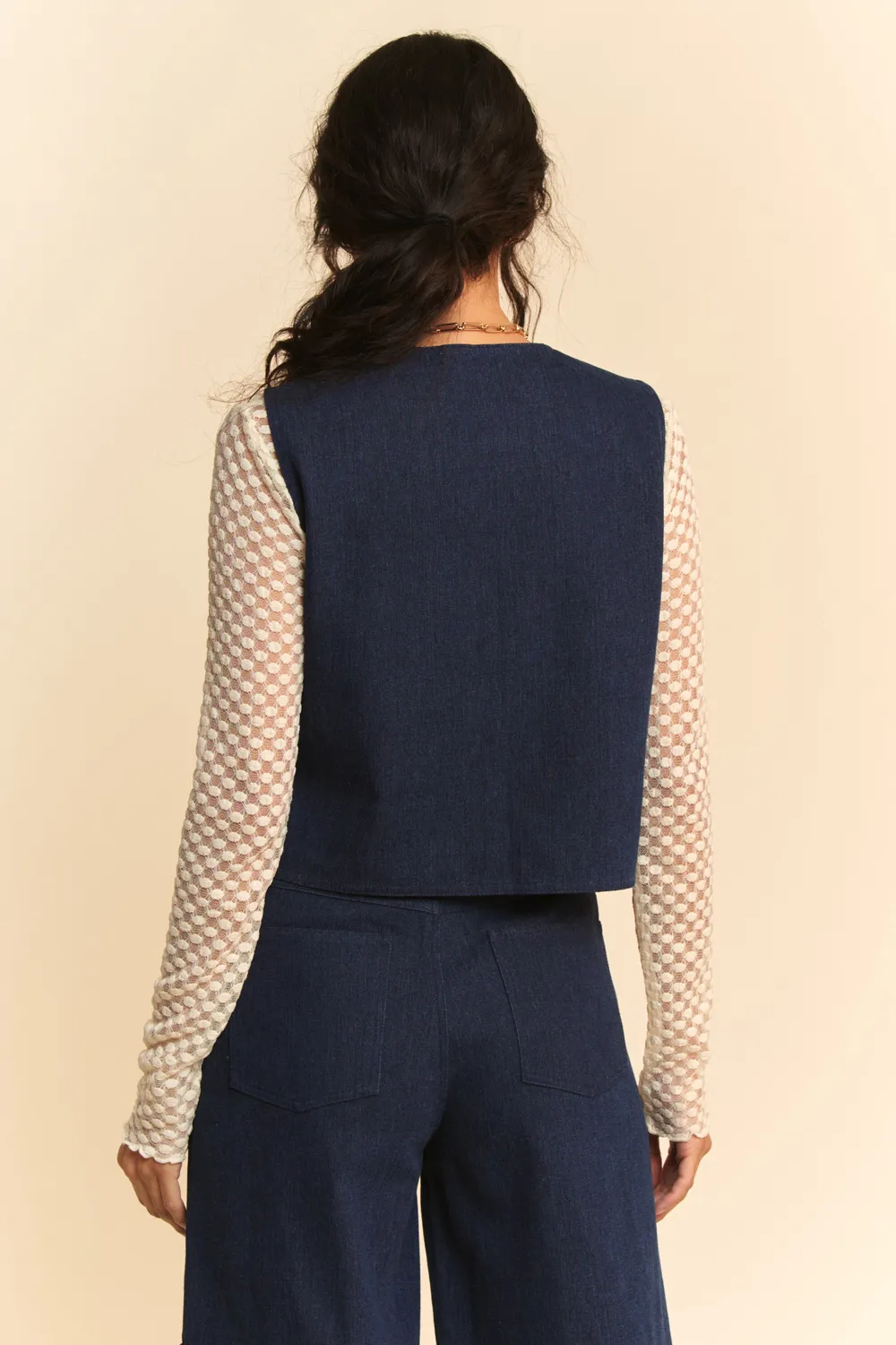 Lace Patch Open Front Denim Vest, image 8