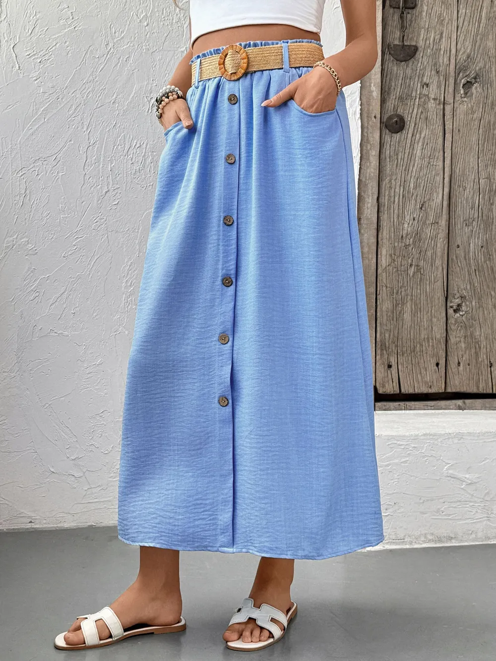 Decor Button Front Midi Skirt, image 6