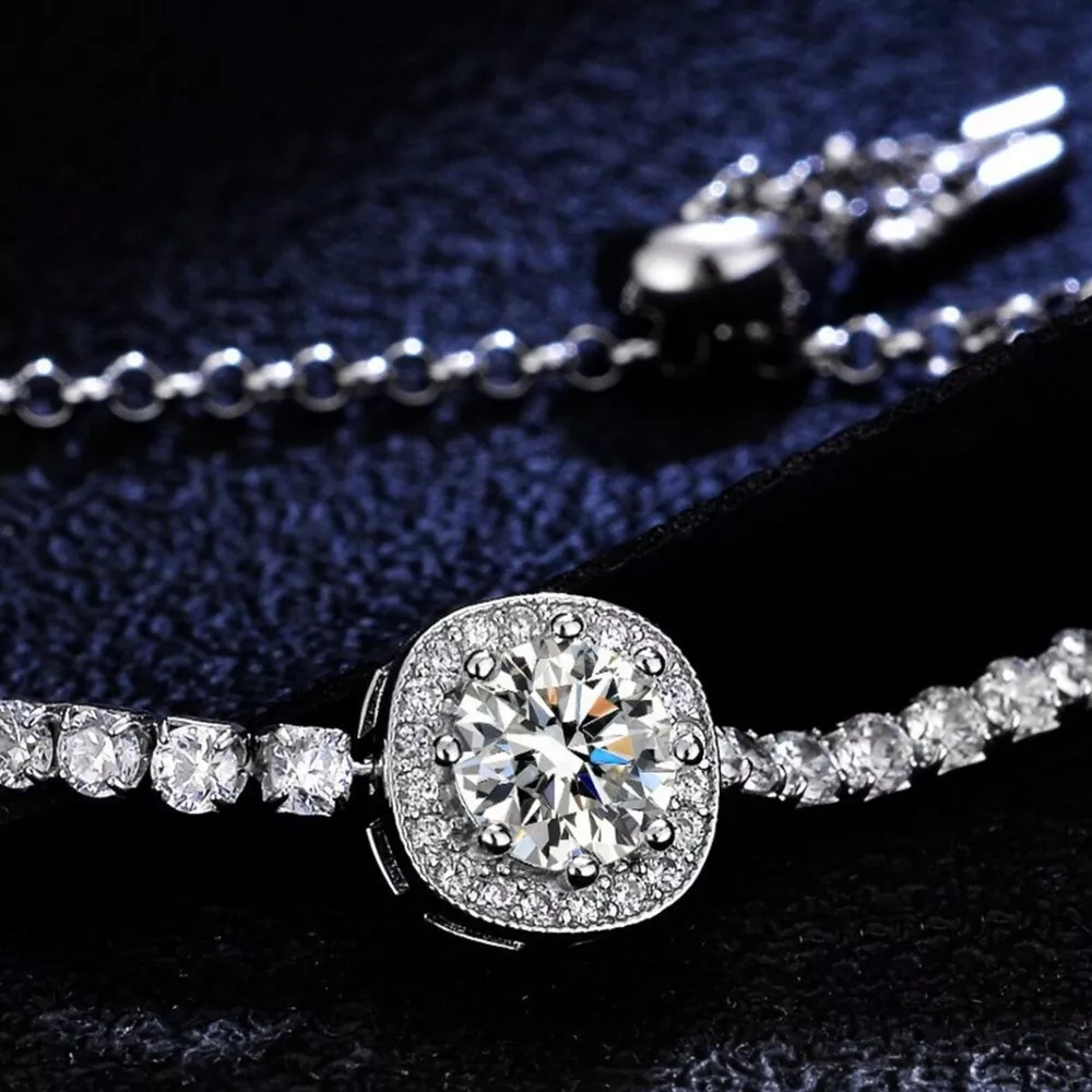 1 Carat Moissanite 925 Sterling Silver Chain Bracelet, image 7