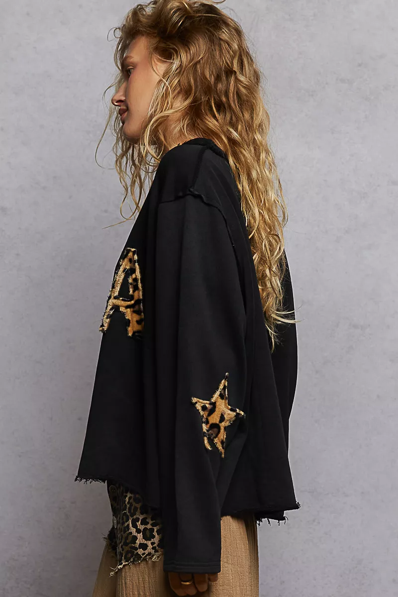 Round Neck Long Sleeve French Terry Sweatshirt with USA Letter Animal Patch, image 3