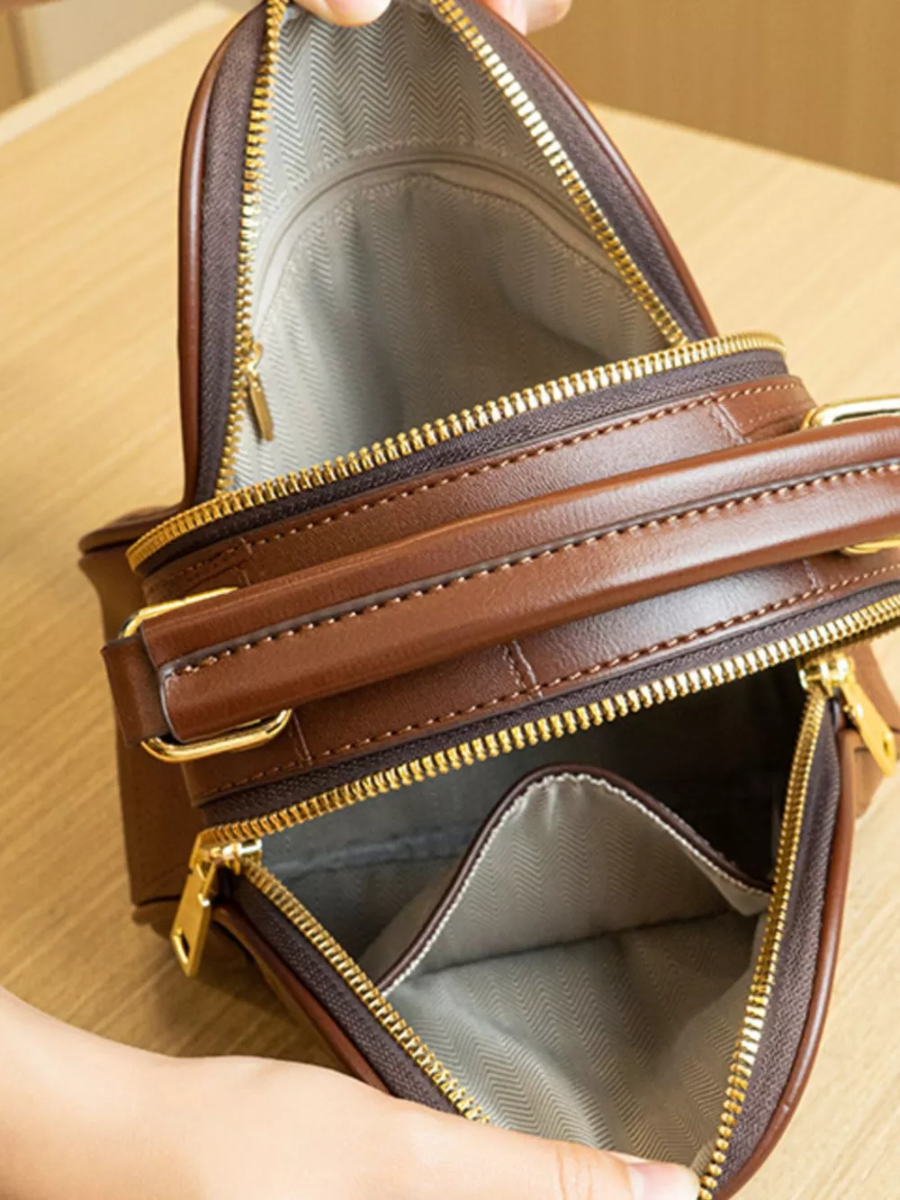 Patchwork Leather Crossbody Bag with Top Handle, image 7