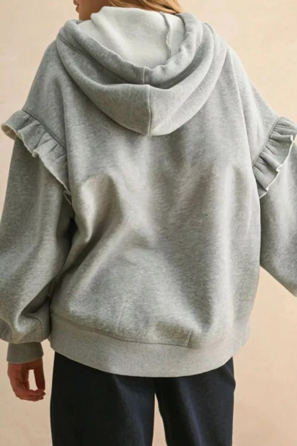 Ruffled Drawstring Long Sleeve Hoodie, image 2