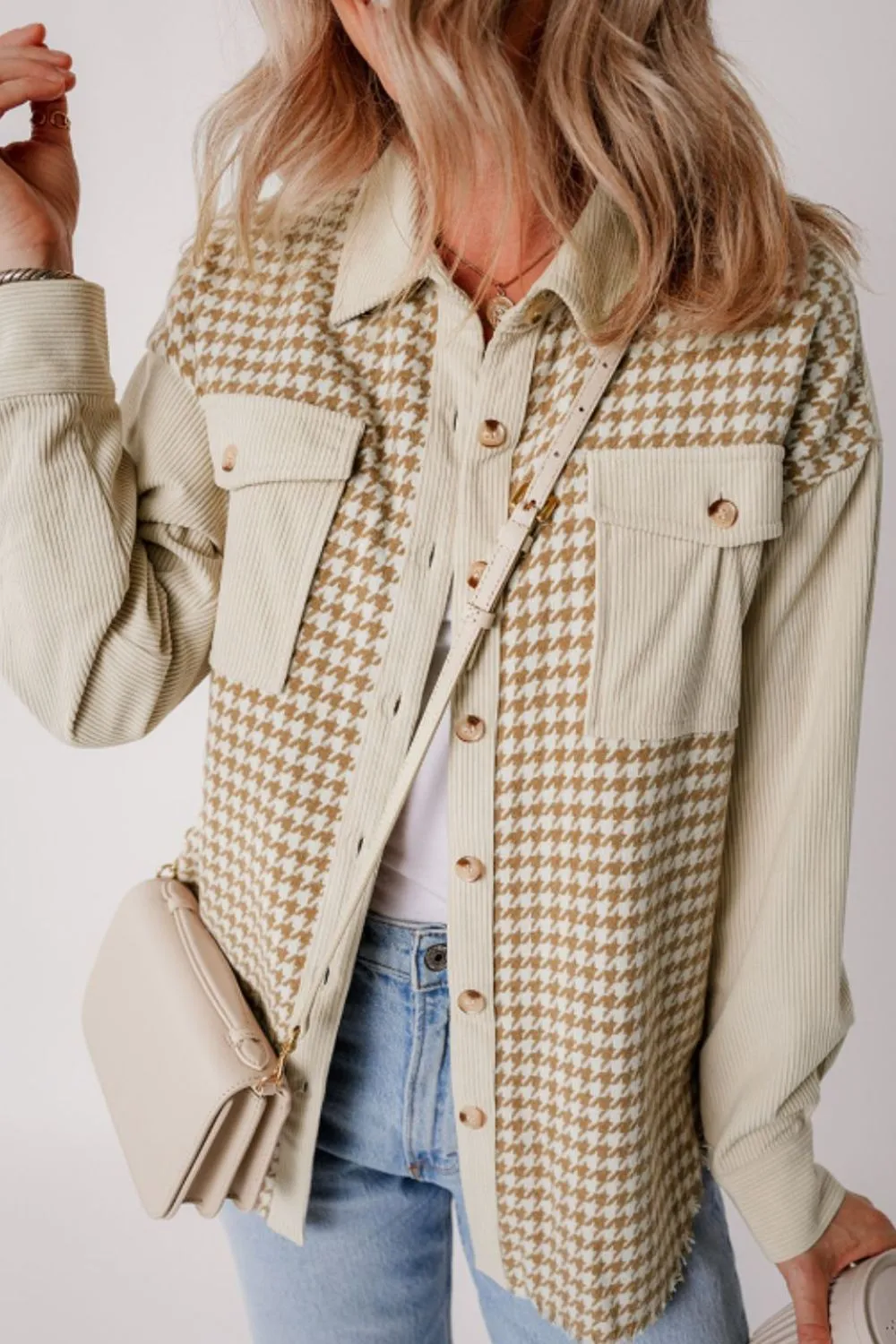 Houndstooth Button Up Long Sleeve Jacket, image 6