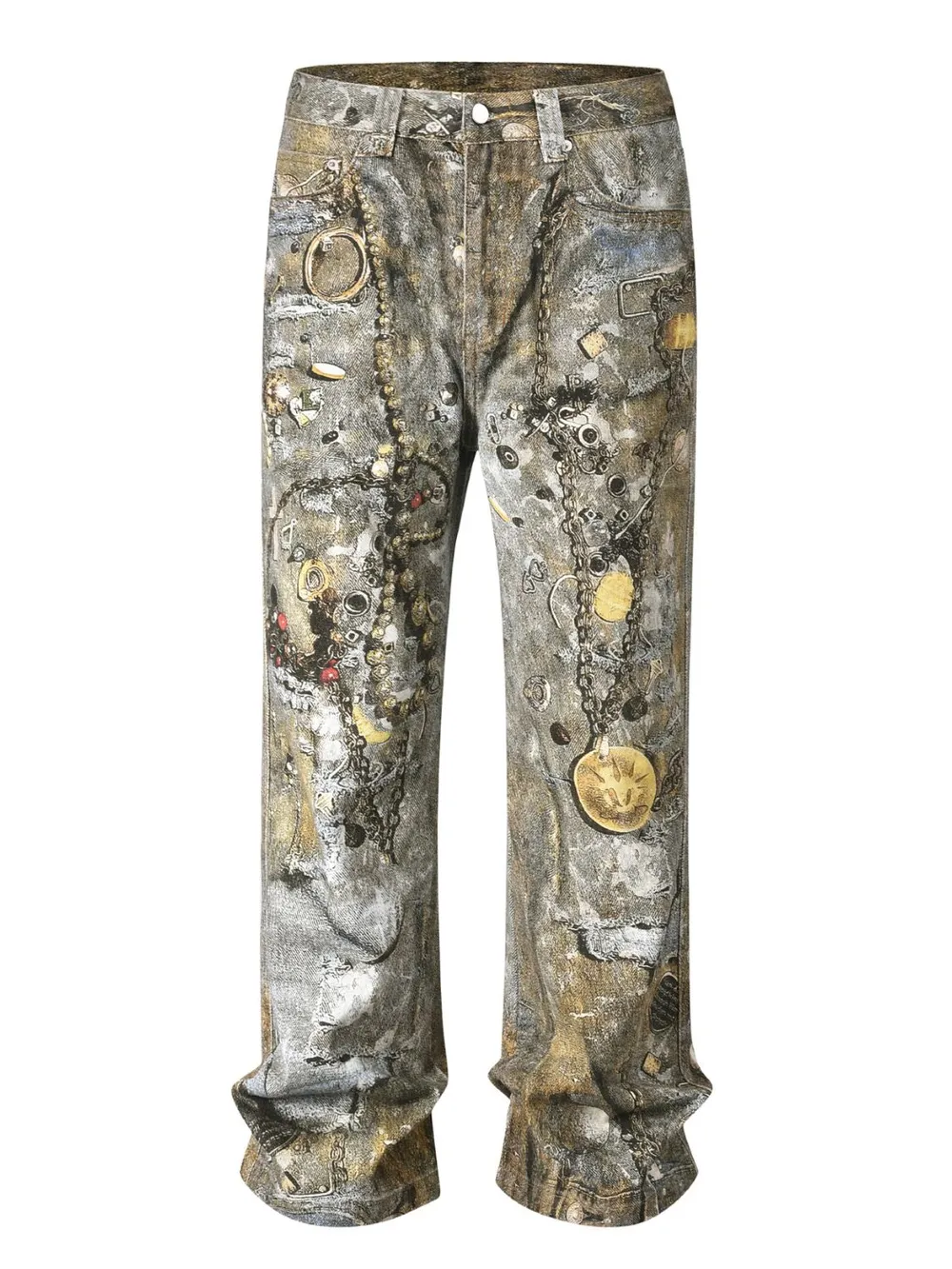 Men's Wide Straight Printed Jeans with Pockets, image 5