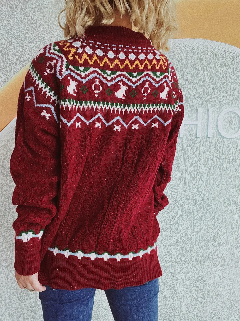 Cable-Knit Mock Neck Long Sleeve Sweater, image 3