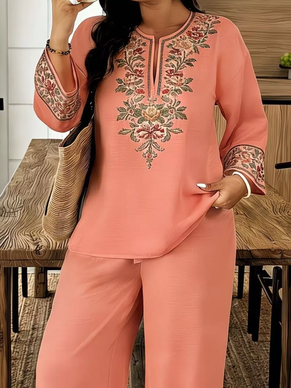 Full Size Embroidered Long Sleeve Top and Pants Set Plus Size, image 8