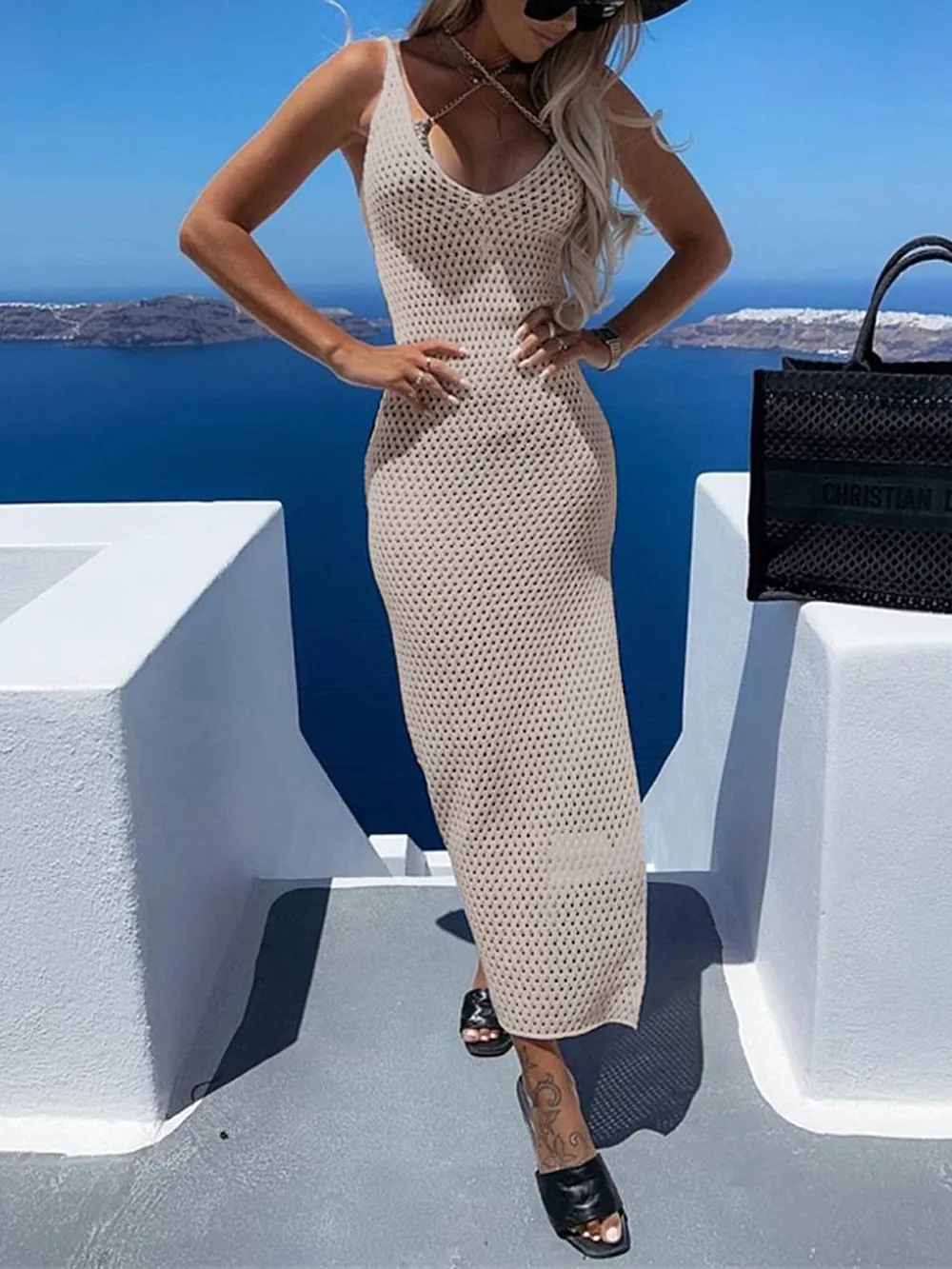 Slit Openwork V-Neck Sleeveless Cover Up, image 5