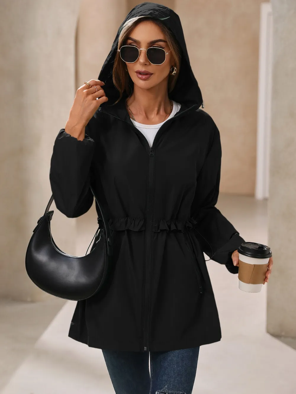 Outdoor Waterproof Long Sleeve Hooded Windbreaker, image 20