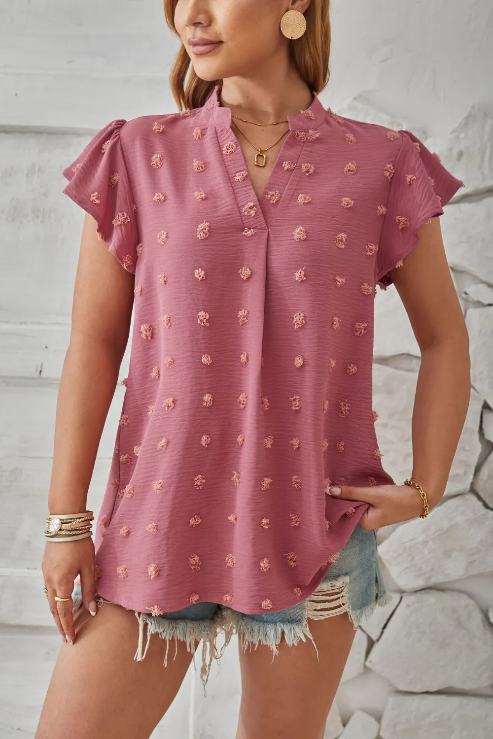 Swiss Dot Notched Cap Sleeve T-Shirt, image 12