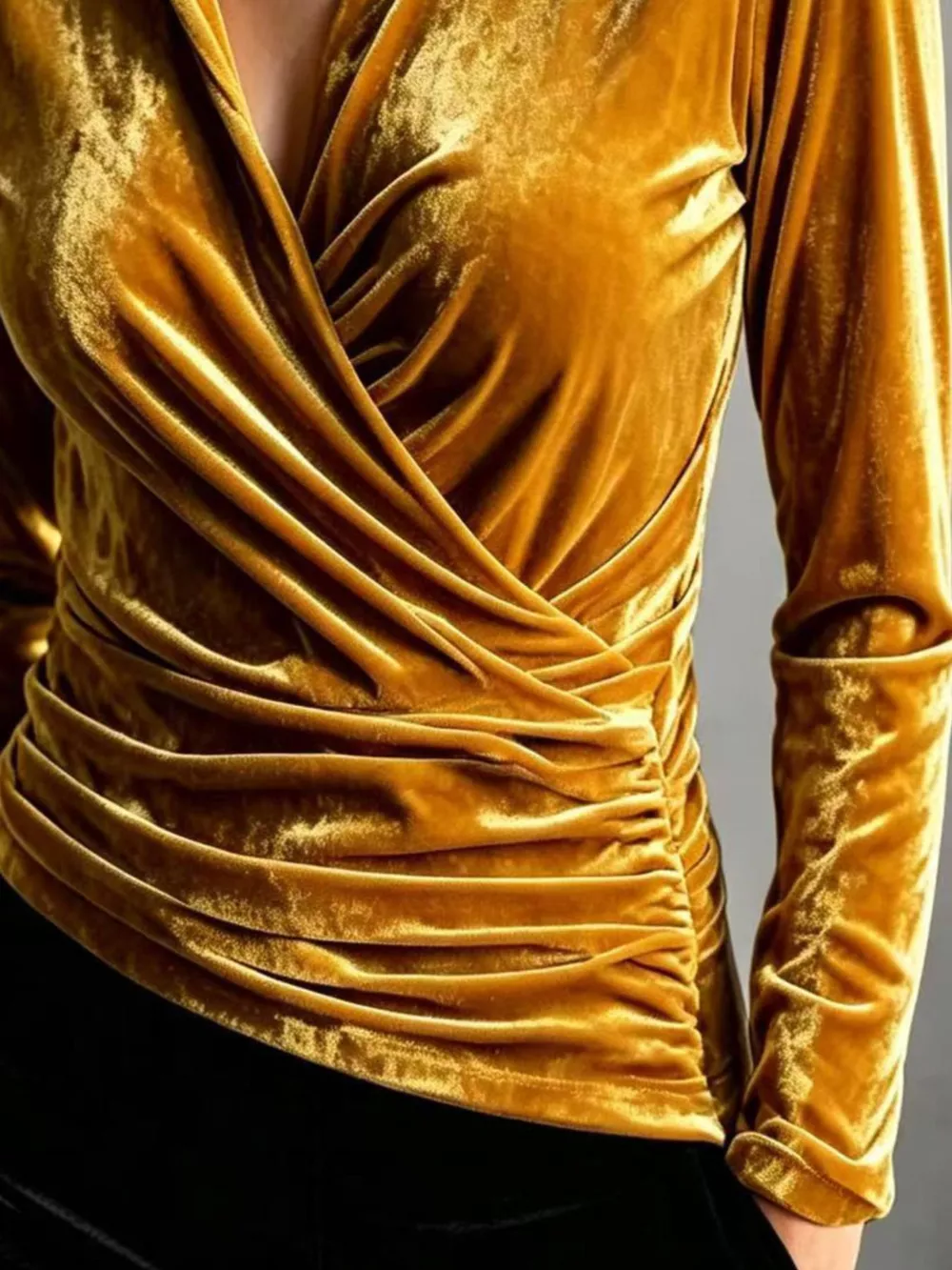 Full Size Velvet Wrap Blouse with Ruched Detail Plus Size, image 3