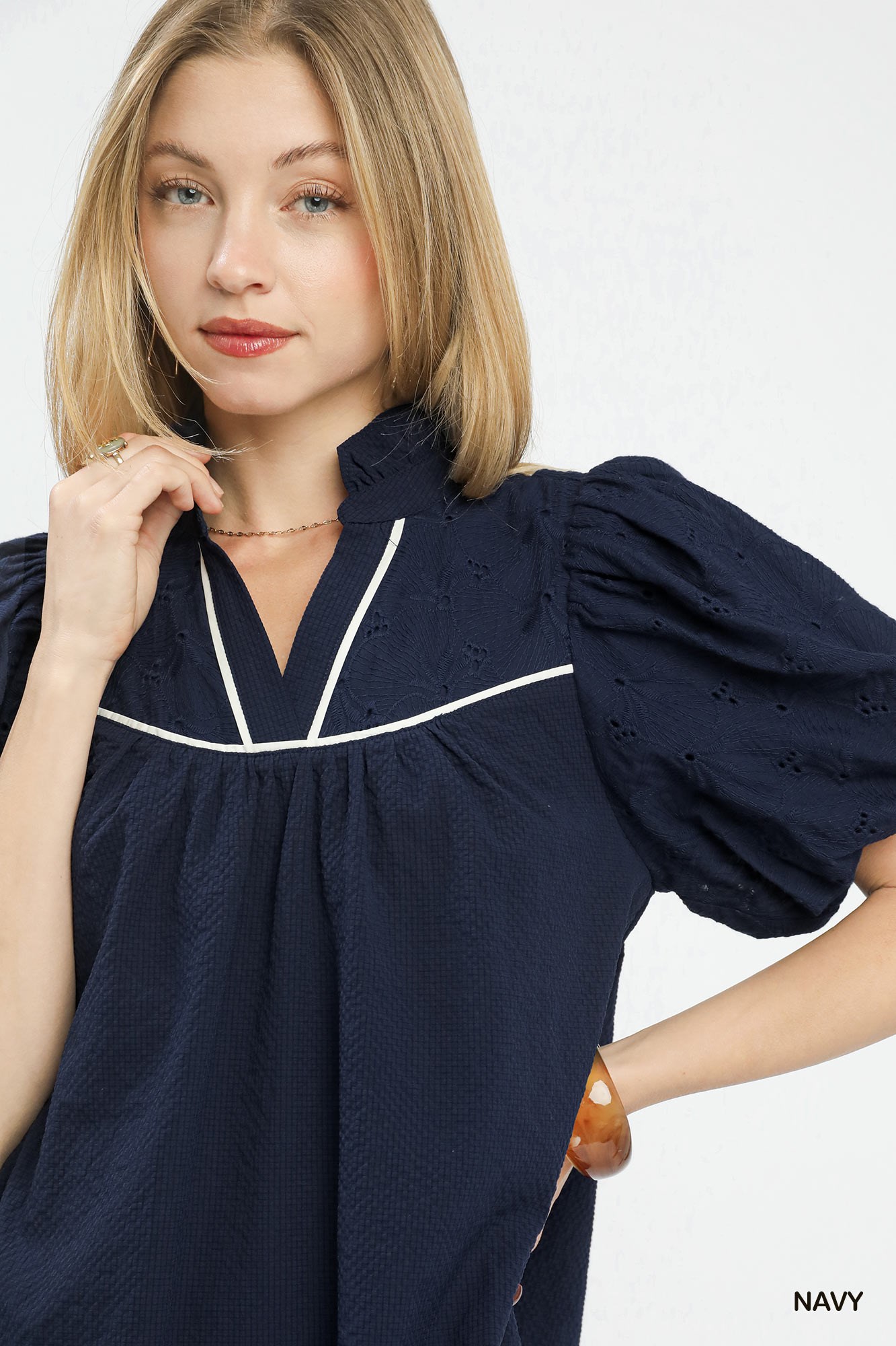 Puff Sleeve Textured Babydoll Dress, image 4