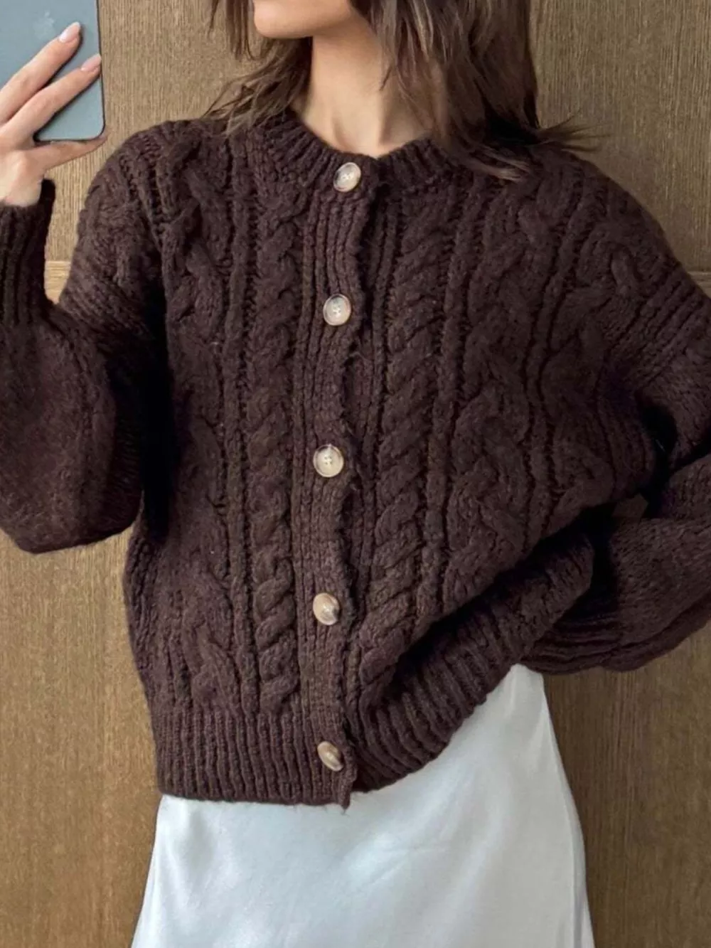 Cable Knit Button-Down Cardigan