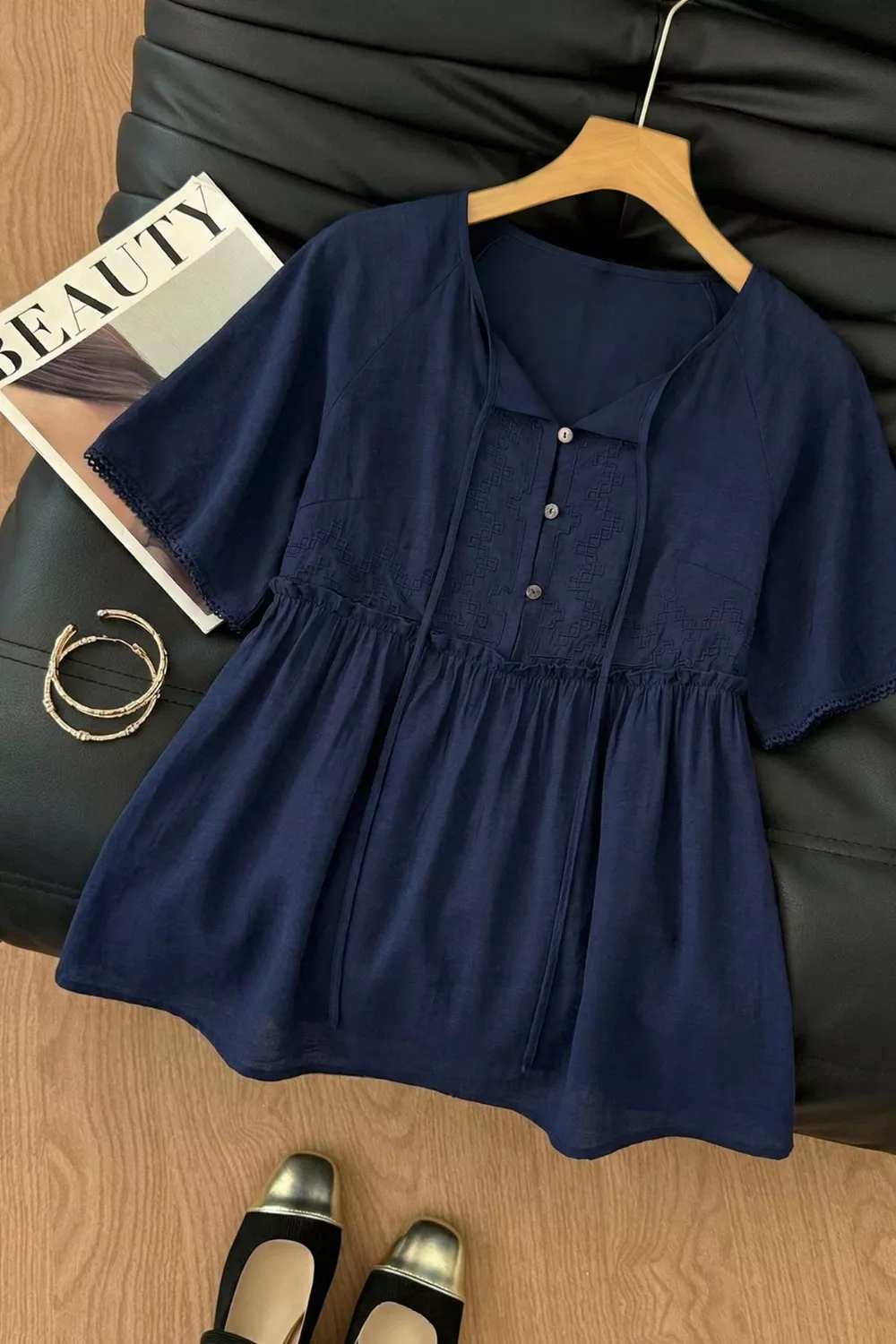 Ruffle Hem Tie Neck Blouse, image 6