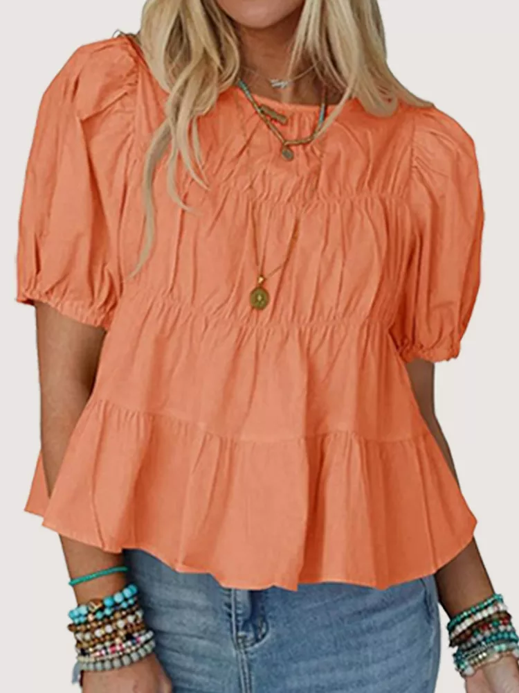 Ruched Tiered Puff Sleeve Blouse, image 17