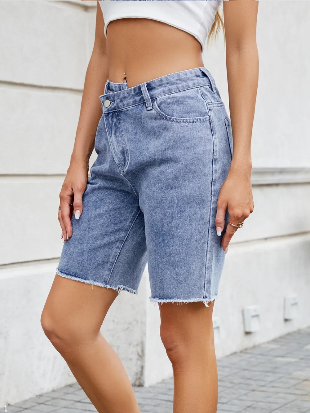Raw Hem Denim Shorts, image 5