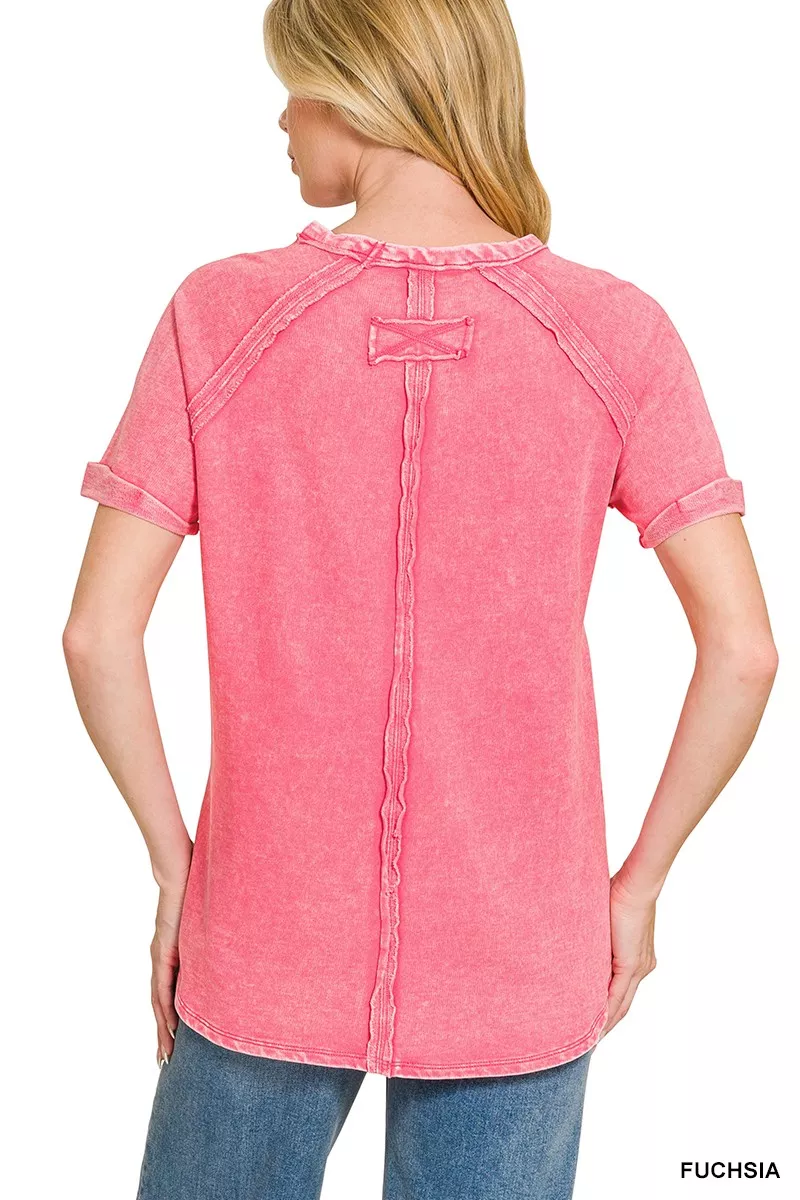 French Terry Washed Curved Hem Top, image 2